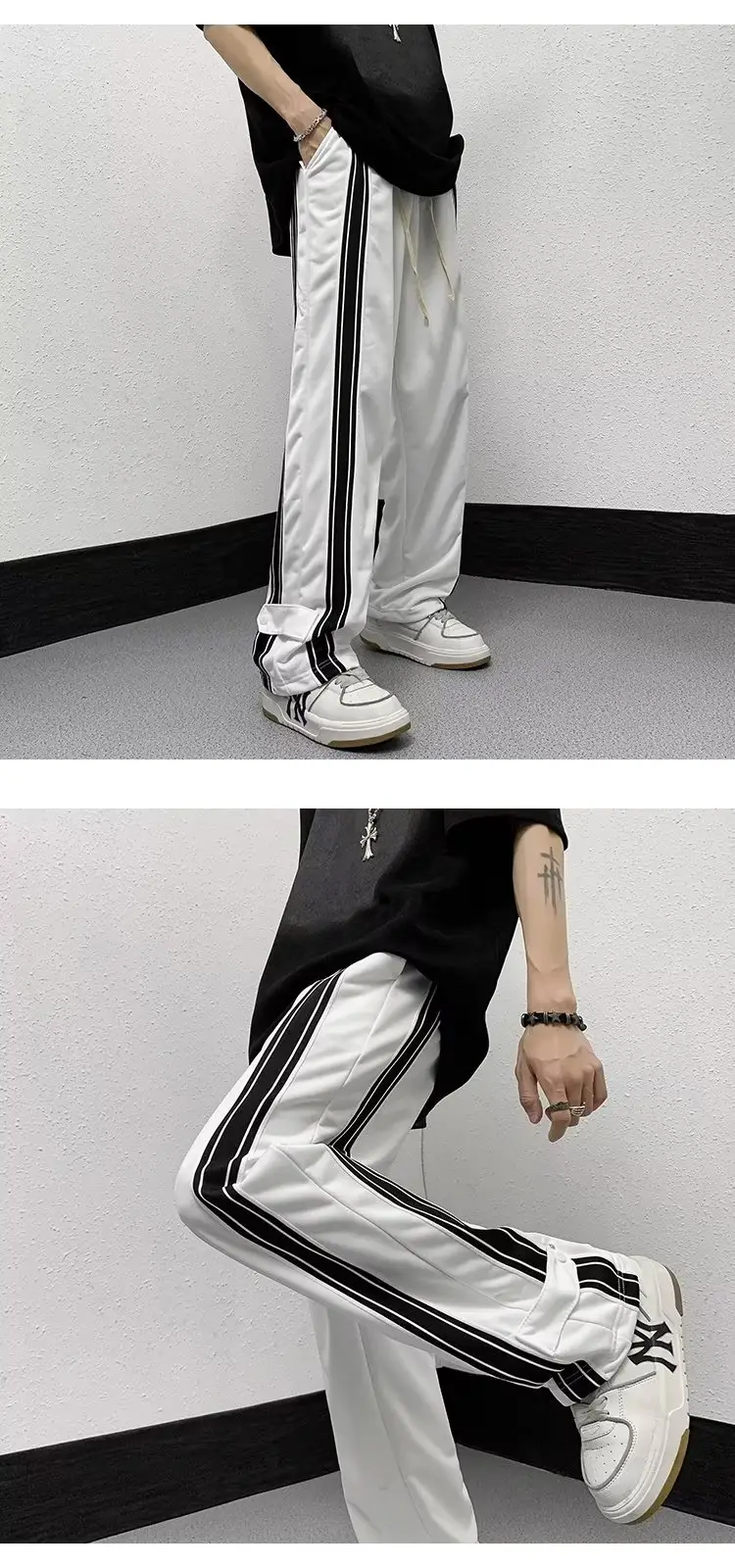 Men White Track Pants with Black Stripes — feature 6