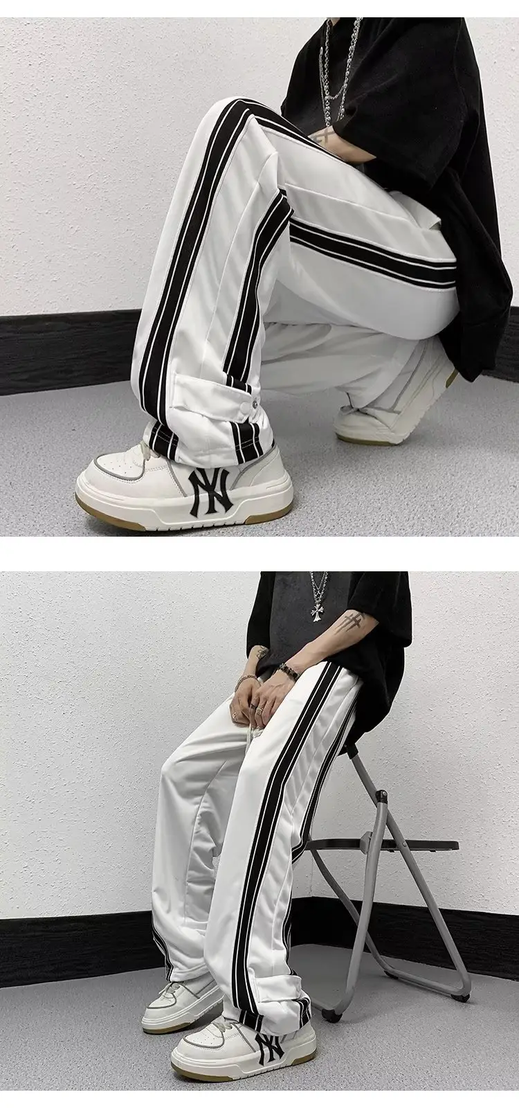 Men White Track Pants with Black Stripes — feature 7