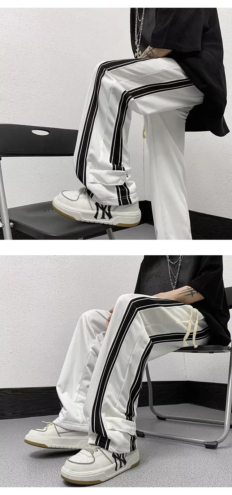 Men White Track Pants with Black Stripes — feature 8