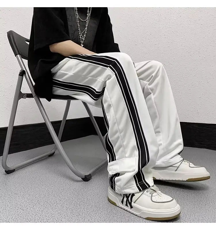 Men White Track Pants with Black Stripes — feature 9