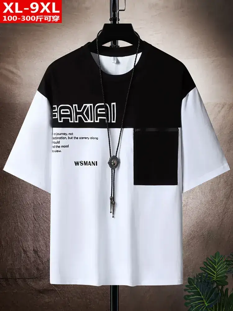 Men Printed Short Sleeve T-Shirt Black White XL - Image 4