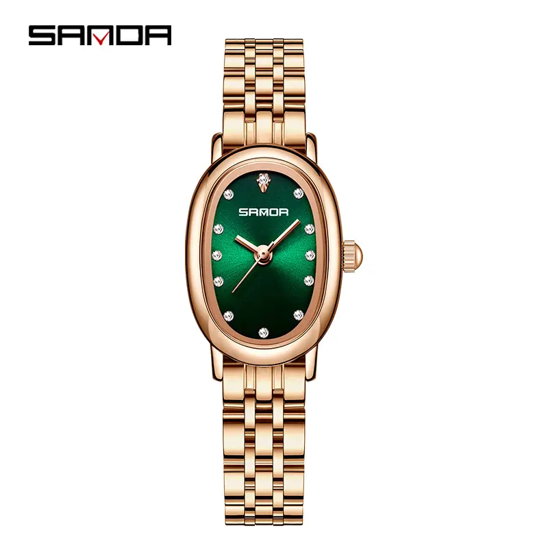 Women's Green Diamond Watch with Rose Gold Belt - Image 12