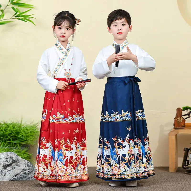 Children Hanfu Boys Red Blue Ancient Costume Primary School - Image 22