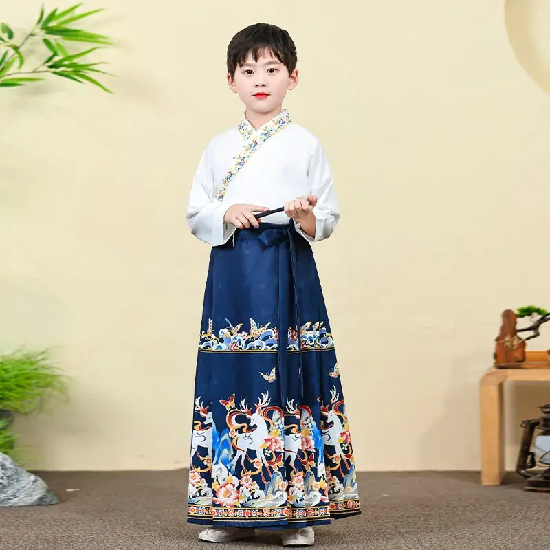 Children Hanfu Boys Red Blue Ancient Costume Primary School - Image 11