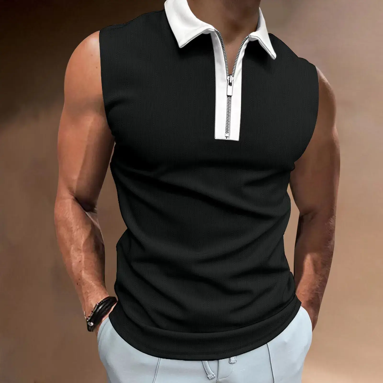 Men's Black Sleeveless Polo Top 2023 - Image 9
