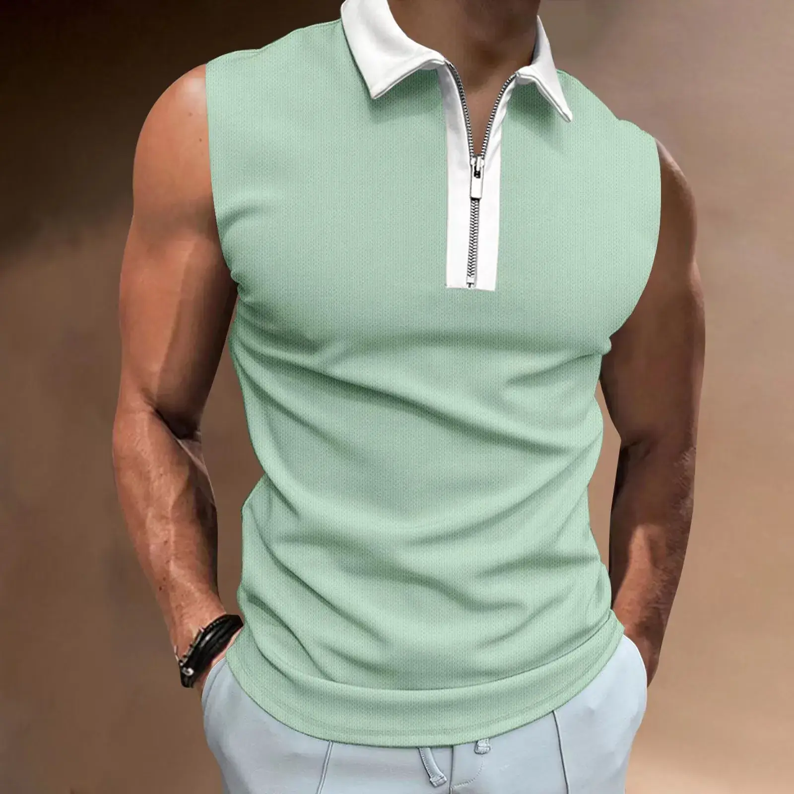 Men's Black Sleeveless Polo Top 2023 - Image 11