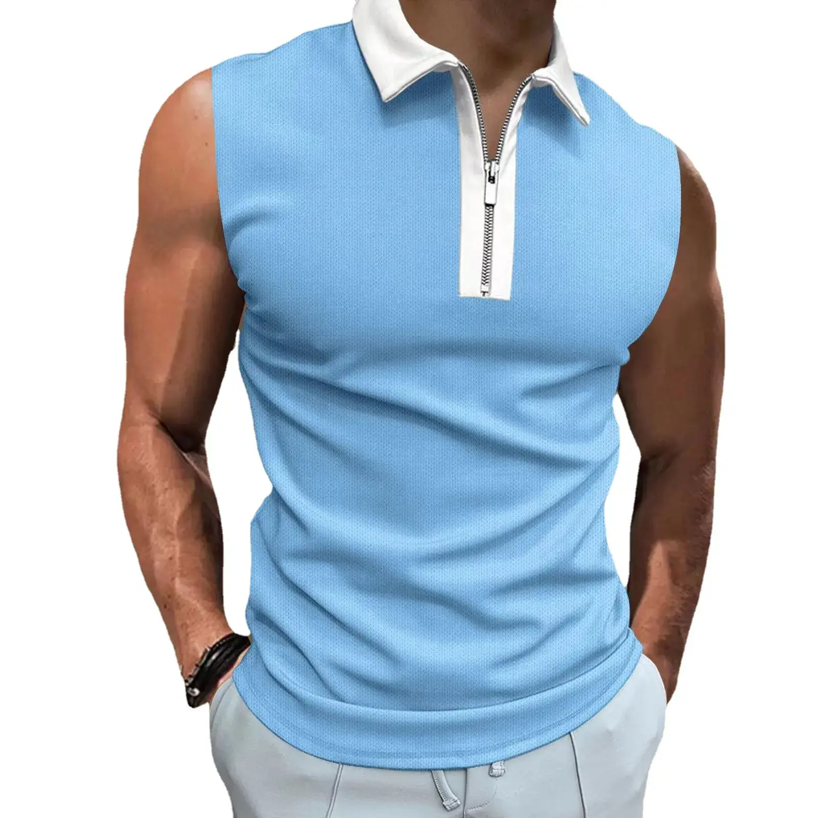 Men's Black Sleeveless Polo Top 2023 - Image 12