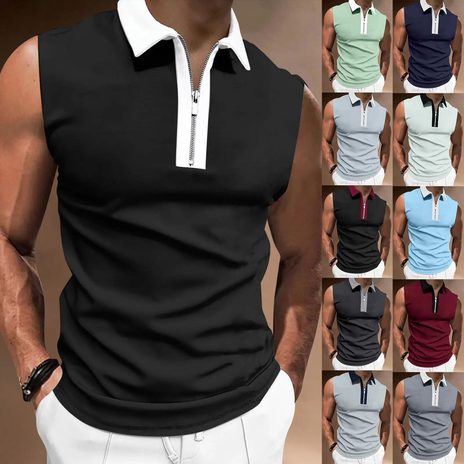 Men's Black Sleeveless Polo Top 2023 — feature 2