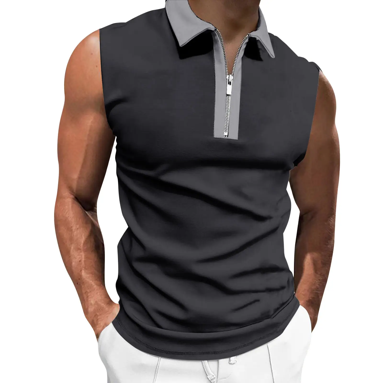 Men's Black Sleeveless Polo Top 2023 — feature 7