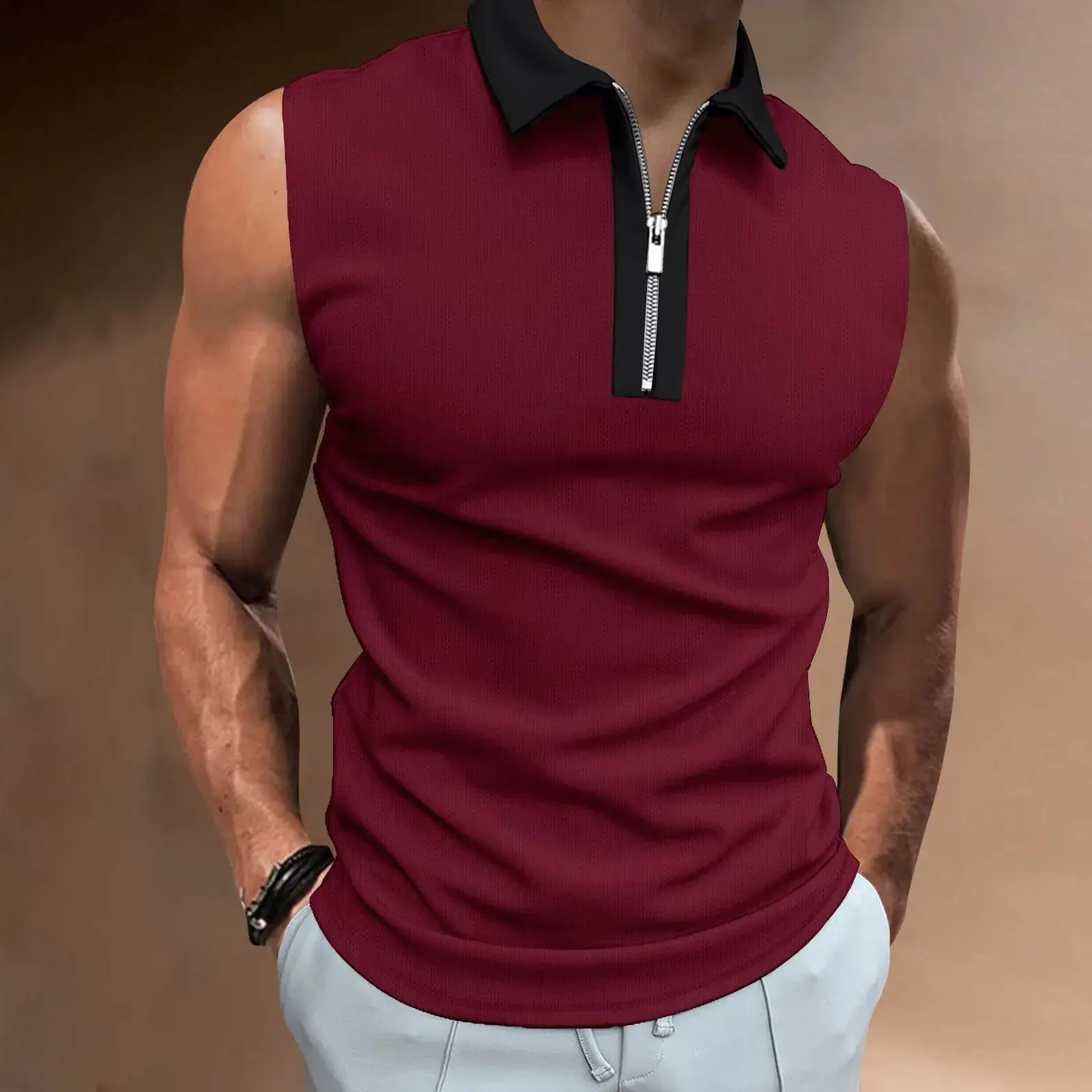 Men's Black Sleeveless Polo Top 2023 - Image 3