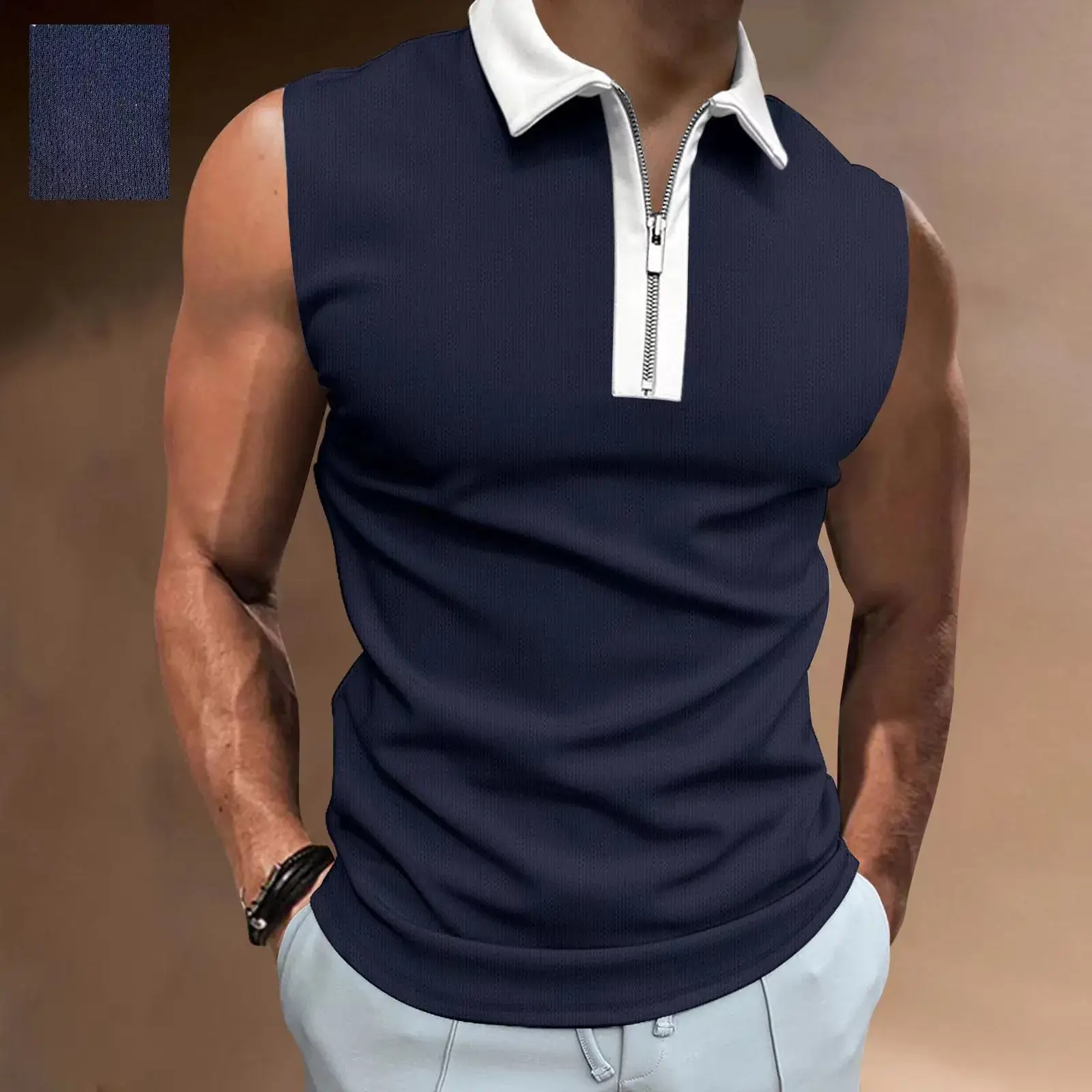 Men's Black Sleeveless Polo Top 2023 - Image 4