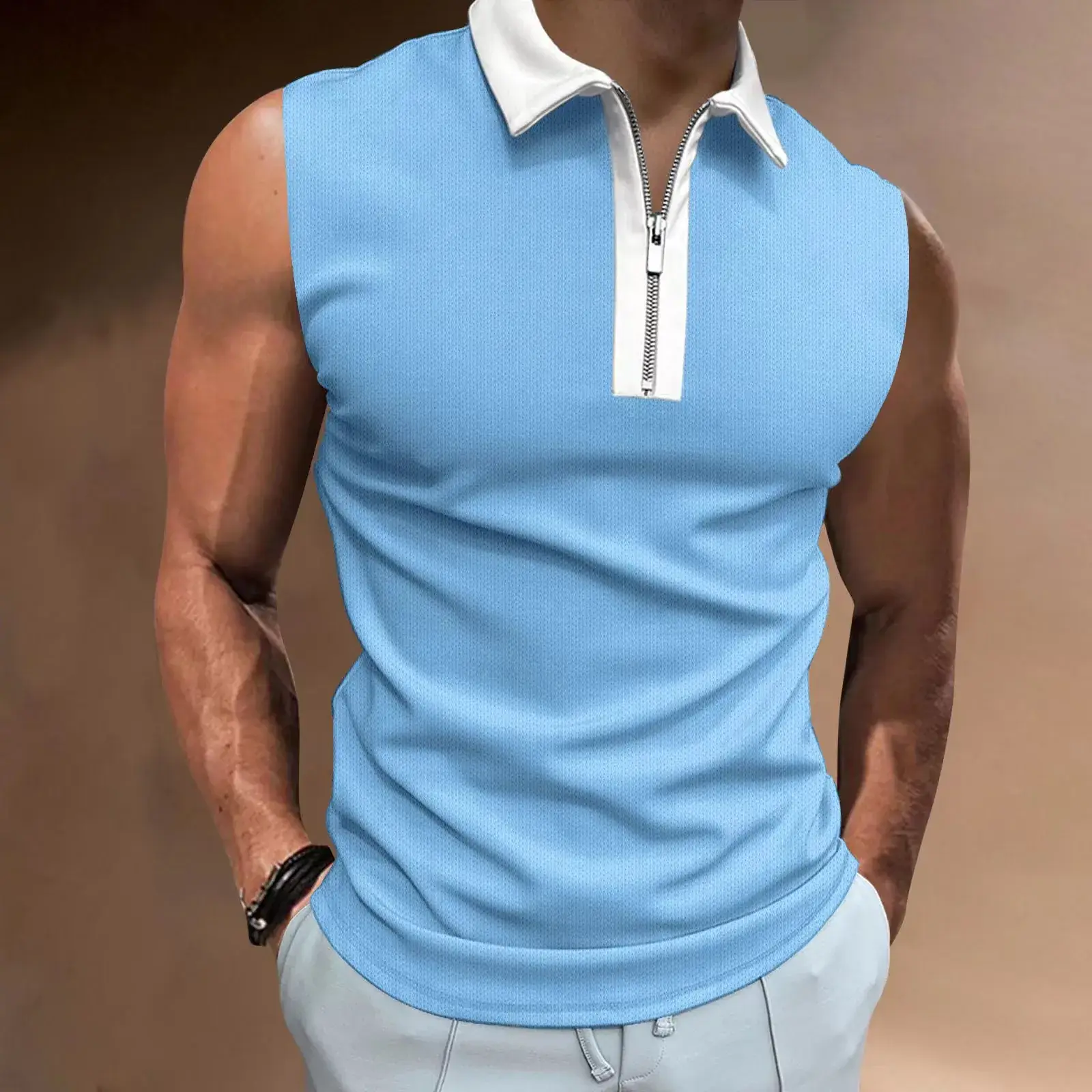 Men's Black Sleeveless Polo Top 2023 - Image 6