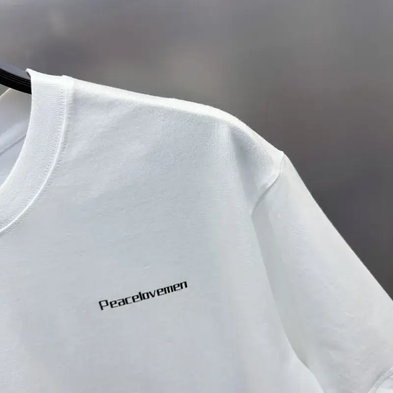 Men White Letter Printed T-Shirt Short Sleeve - Image 5