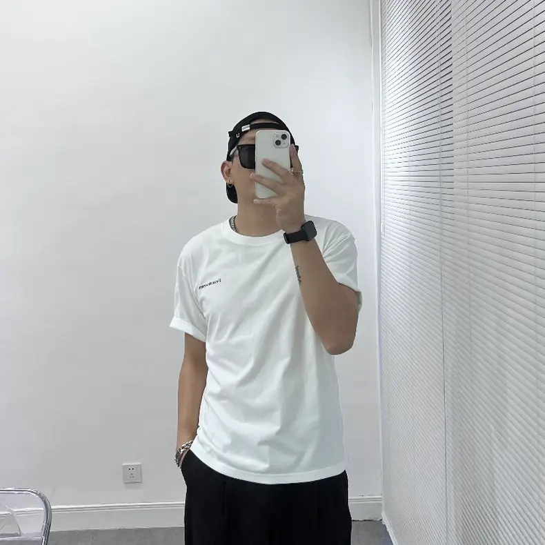 Men White Letter Printed T-Shirt Short Sleeve — feature 9