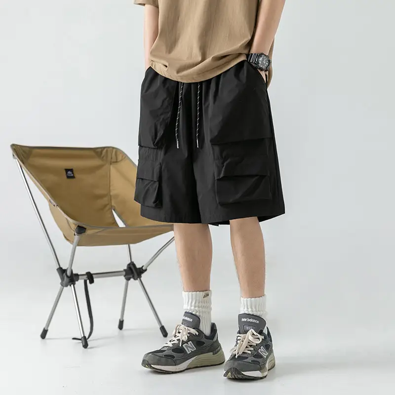 Men's Japanese Style Cargo Shorts Olive Green - Image 4