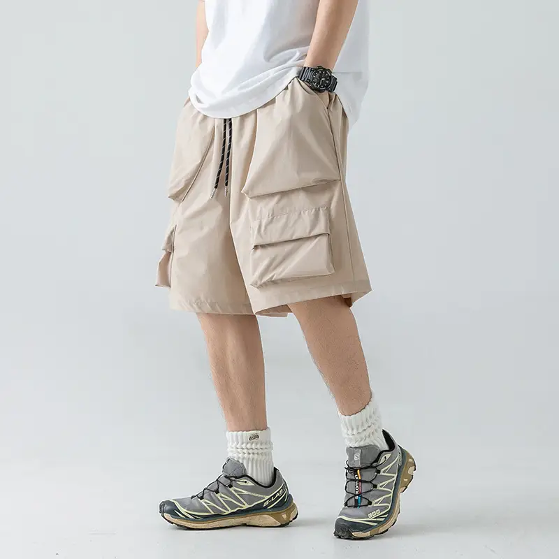 Men's Japanese Style Cargo Shorts Olive Green - Image 5
