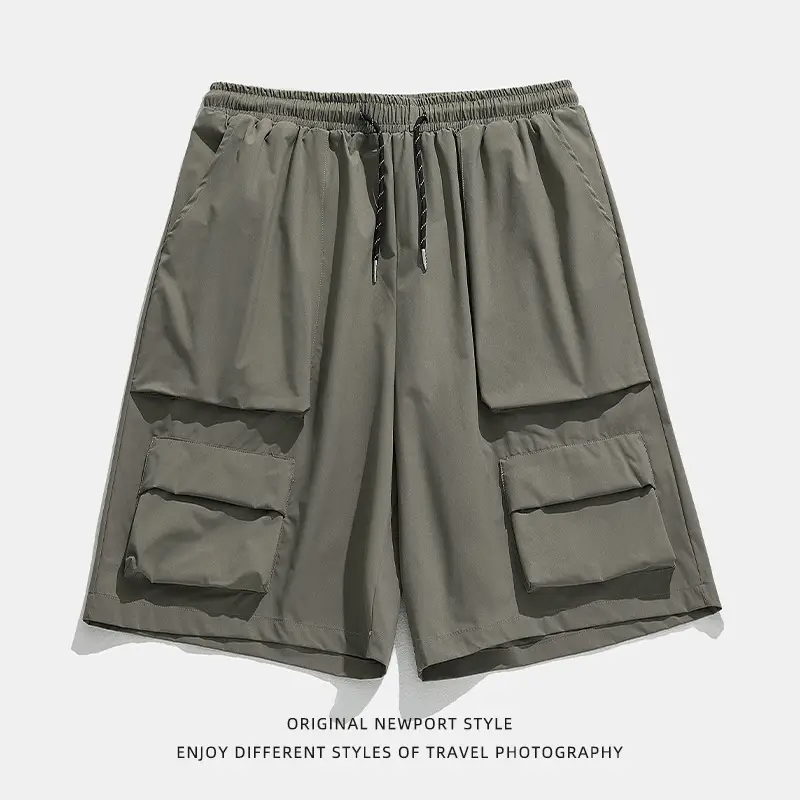 Men's Japanese Style Cargo Shorts Olive Green - Image 7