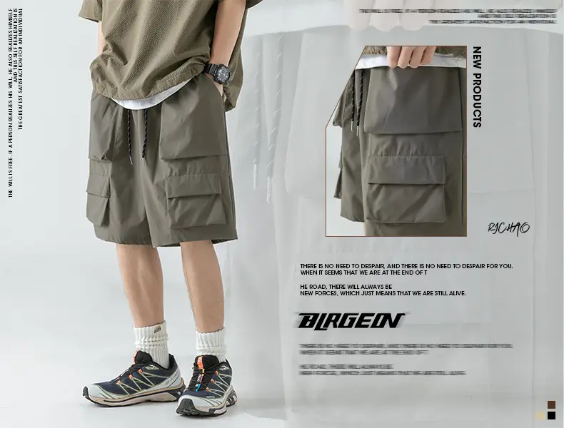 Men's Japanese Style Cargo Shorts Olive Green — feature 1