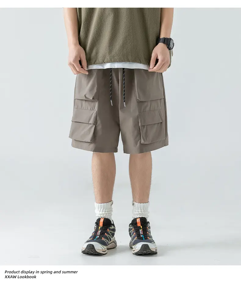 Men's Japanese Style Cargo Shorts Olive Green — feature 14