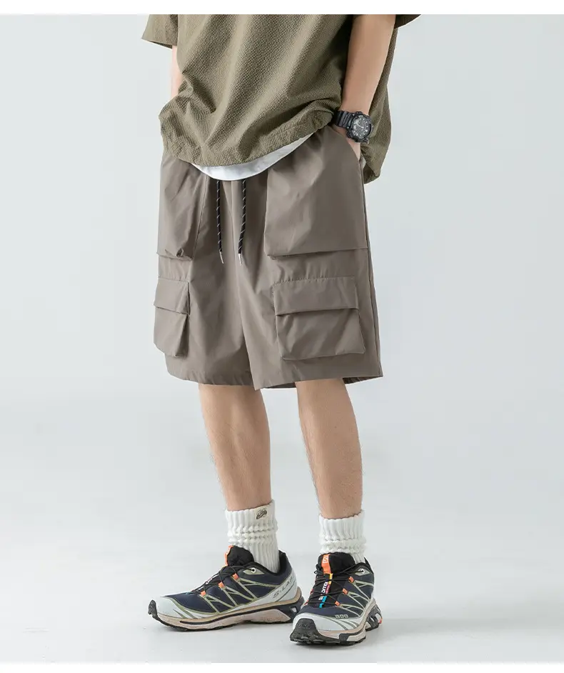 Men's Japanese Style Cargo Shorts Olive Green — feature 15