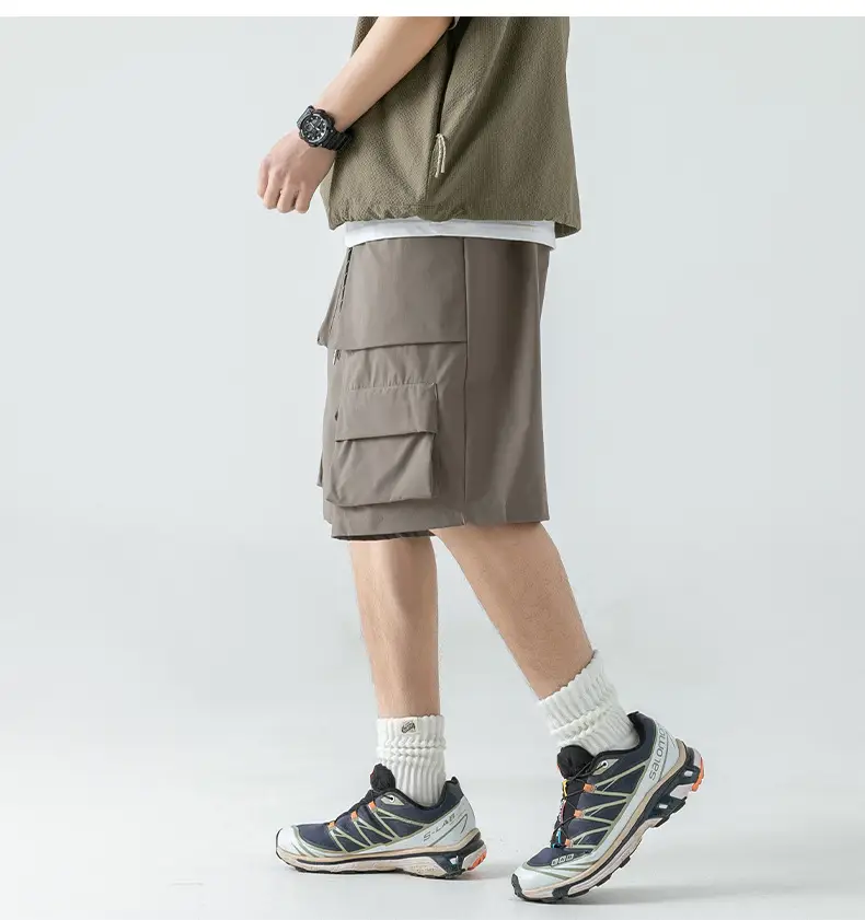 Men's Japanese Style Cargo Shorts Olive Green — feature 17