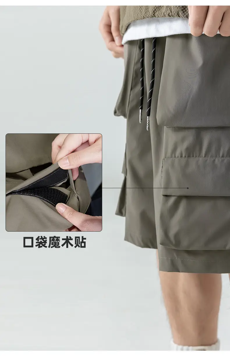 Men's Japanese Style Cargo Shorts Olive Green — feature 4