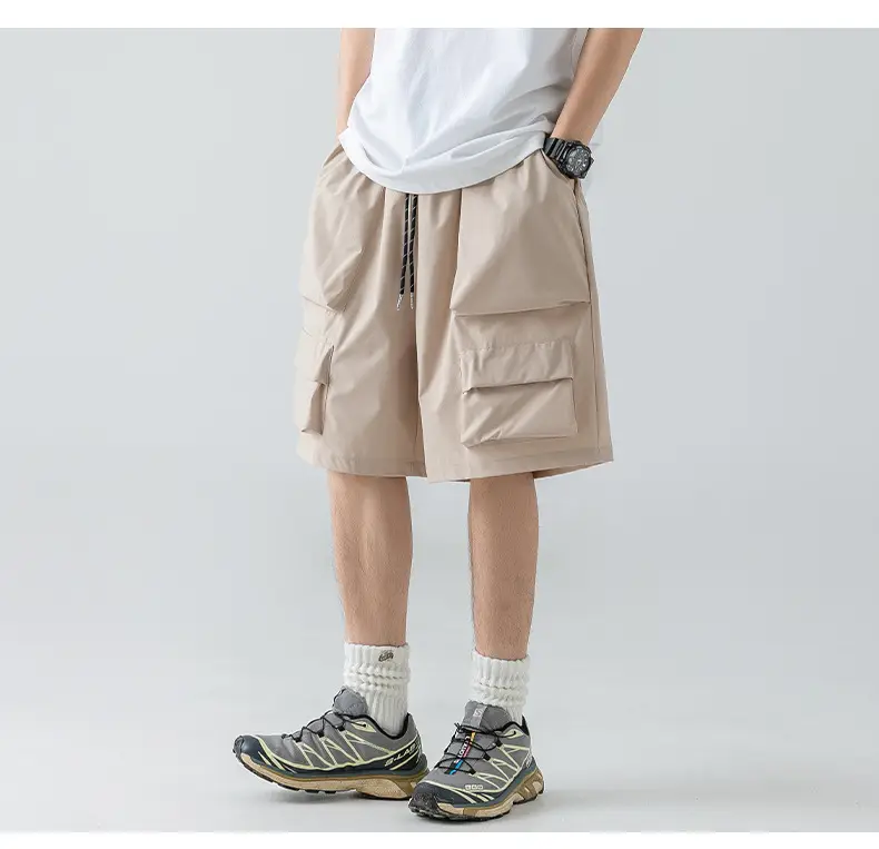 Men's Japanese Style Cargo Shorts Olive Green — feature 9