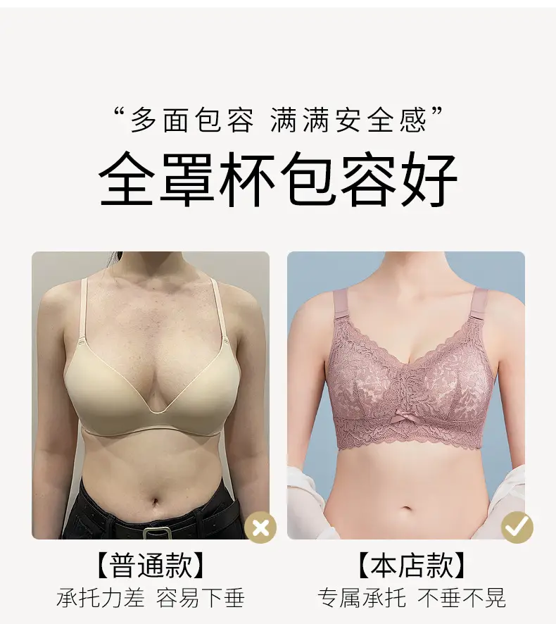 Large Chest Shiny Small Underwear Women's Thin Large Size Non-Steel Ring Gather-up Top Anti-sagging Accessory Breast Full Cup Bra — feature 6