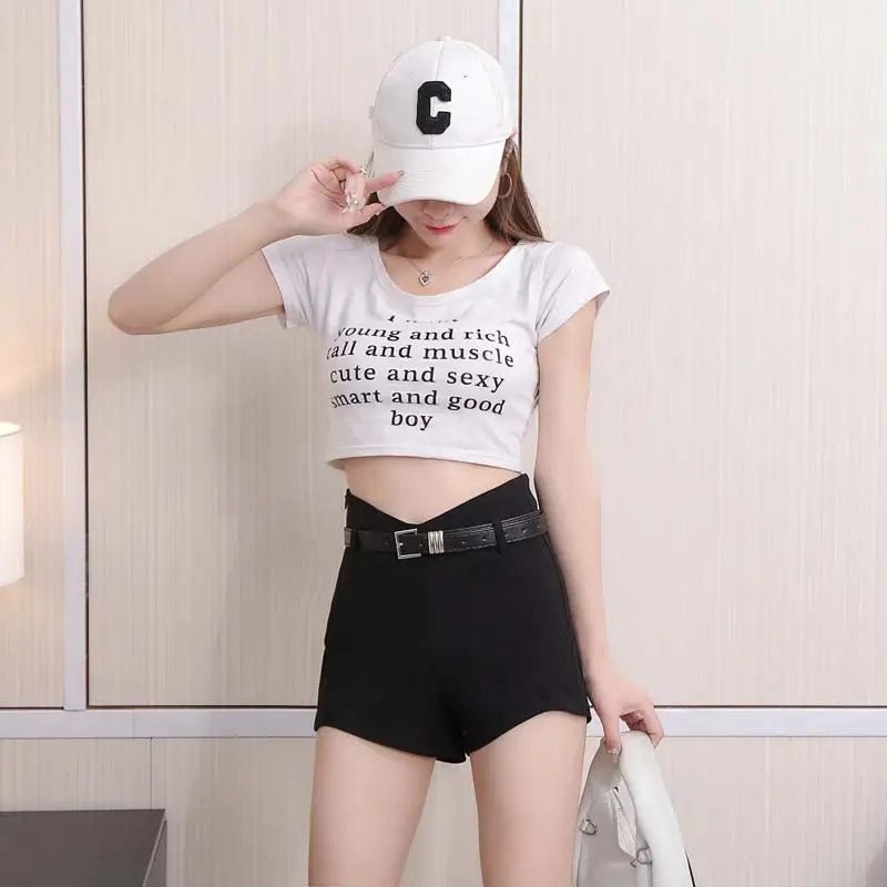 Black Tight High Waist Elastic Shorts for Women