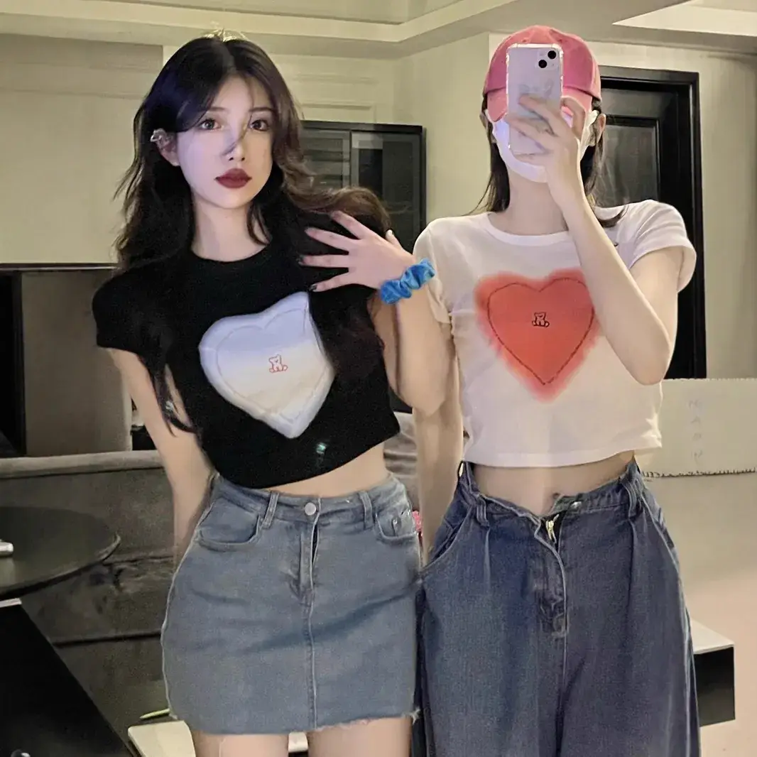 Women Heart Print Short Sleeve T-Shirt Set Summer 2025 - Image 3