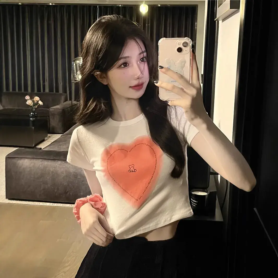 Women Heart Print Short Sleeve T-Shirt Set Summer 2025 - Image 4