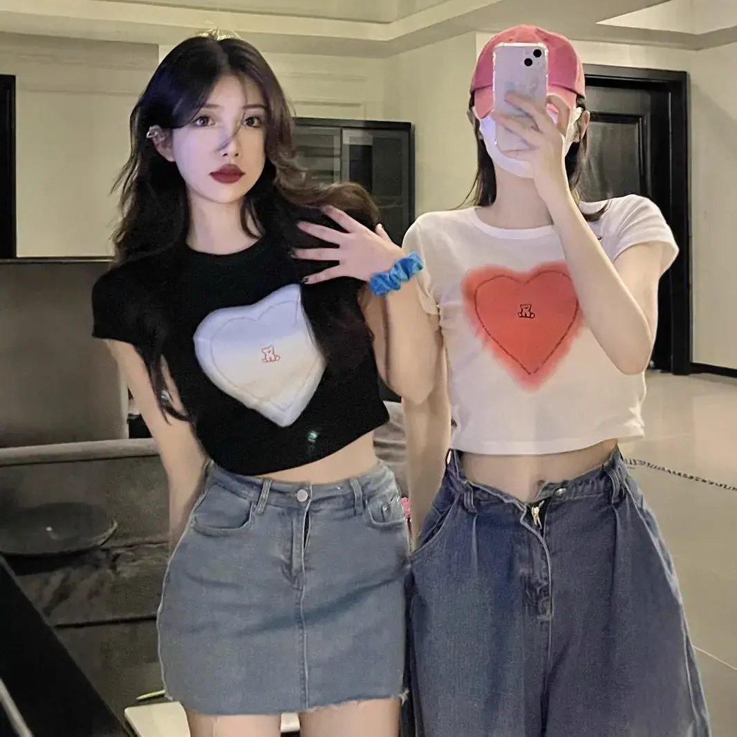 Women Heart Print Short Sleeve T-Shirt Set Summer 2025 - Image 6