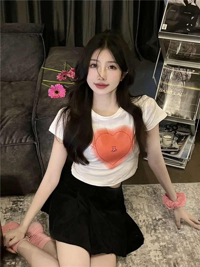 Women Heart Print Short Sleeve T-Shirt Set Summer 2025 — feature 7