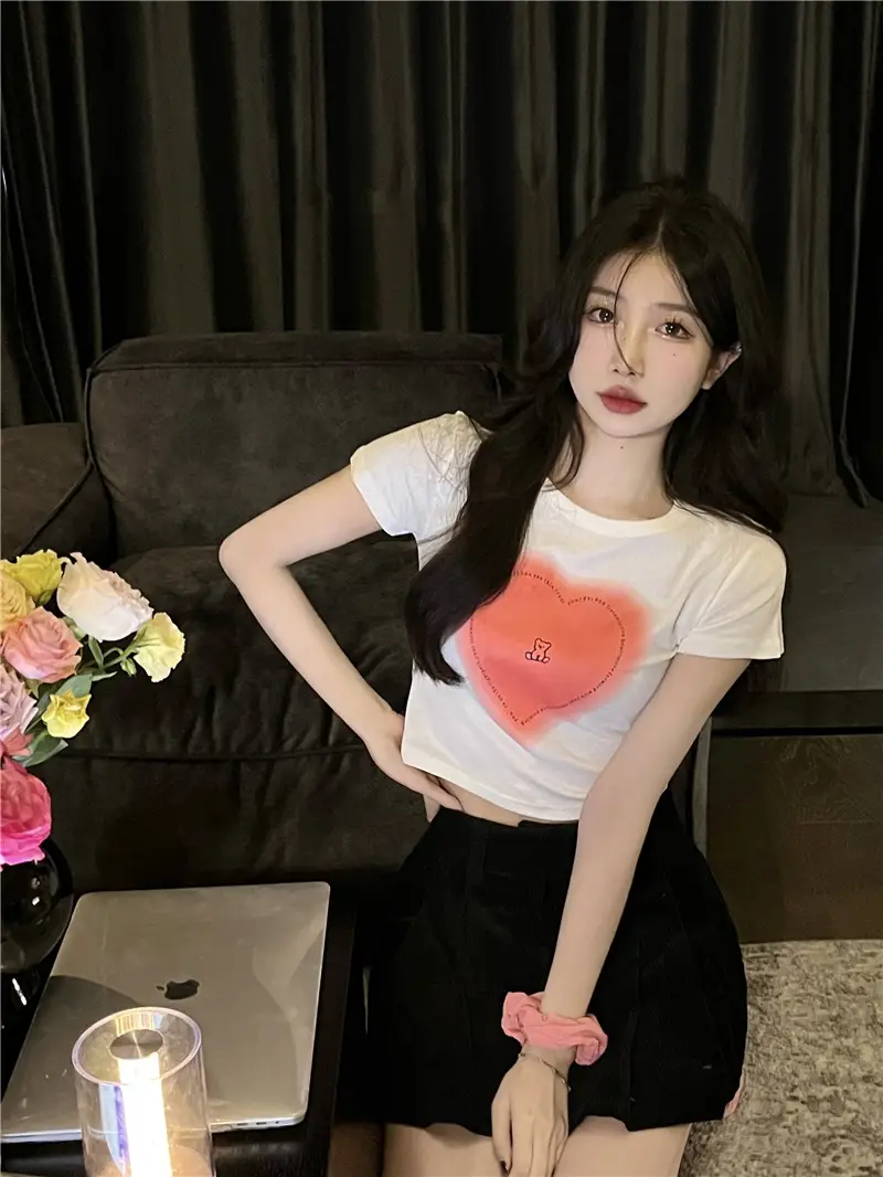 Women Heart Print Short Sleeve T-Shirt Set Summer 2025 — feature 8