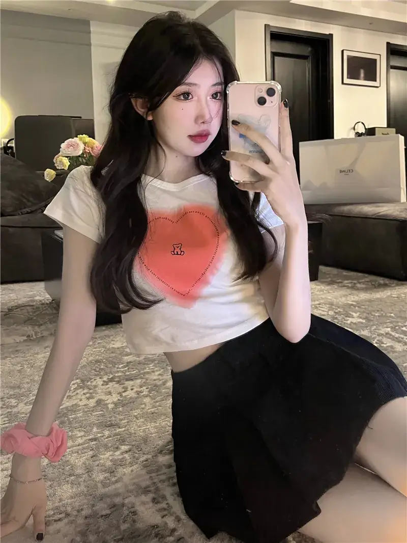 Women Heart Print Short Sleeve T-Shirt Set Summer 2025 - Image 2