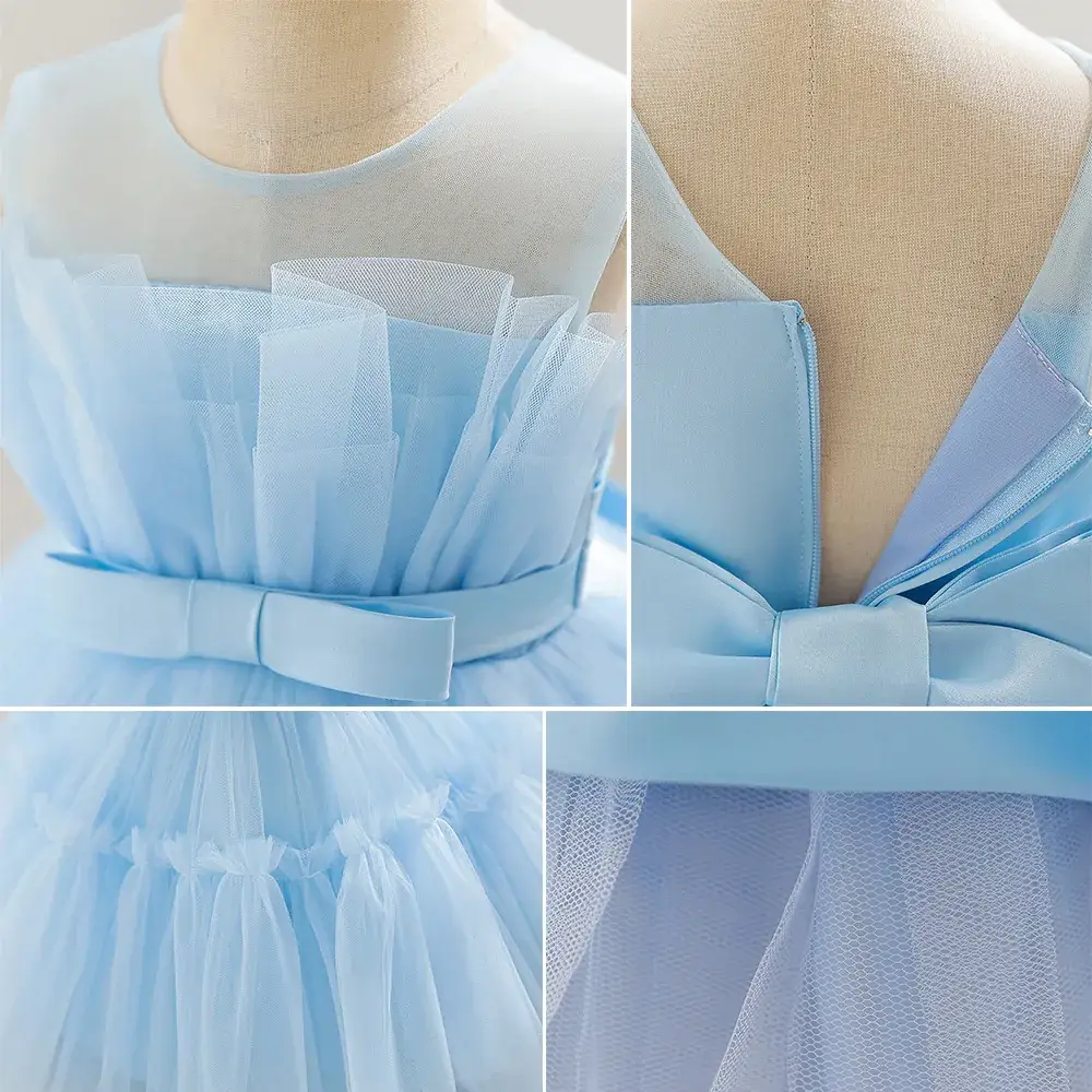 Light Blue Fluffy Mesh One-Yearold Dress for Girls