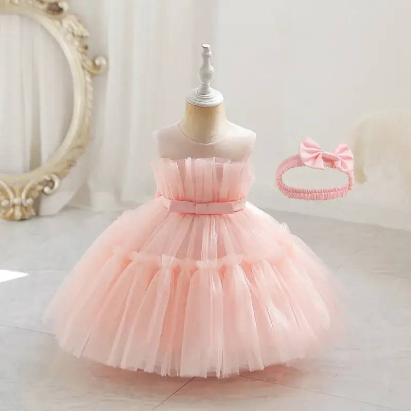 Light Blue Fluffy Mesh One-Yearold Dress for Girls