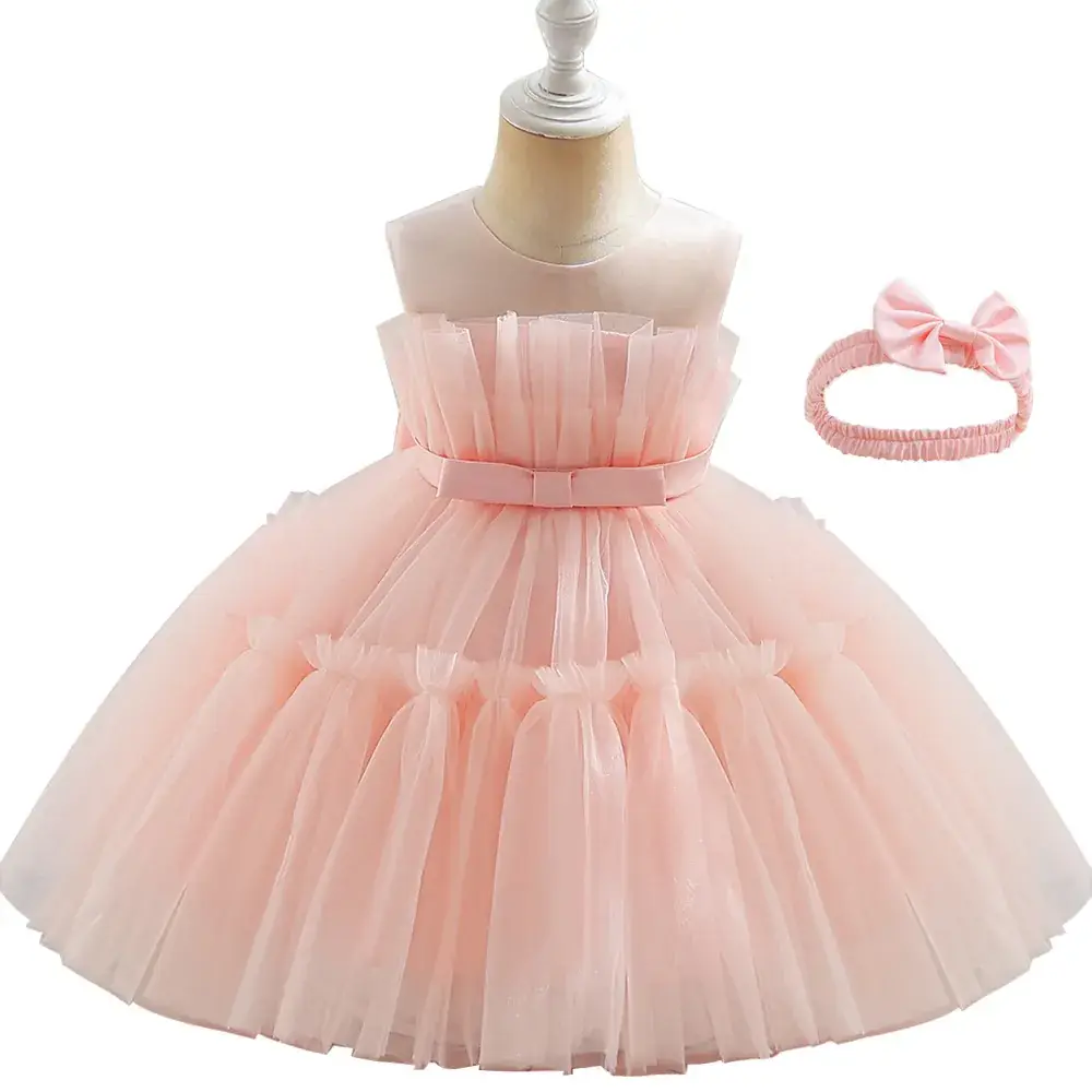 Light Blue Fluffy Mesh One-Yearold Dress for Girls