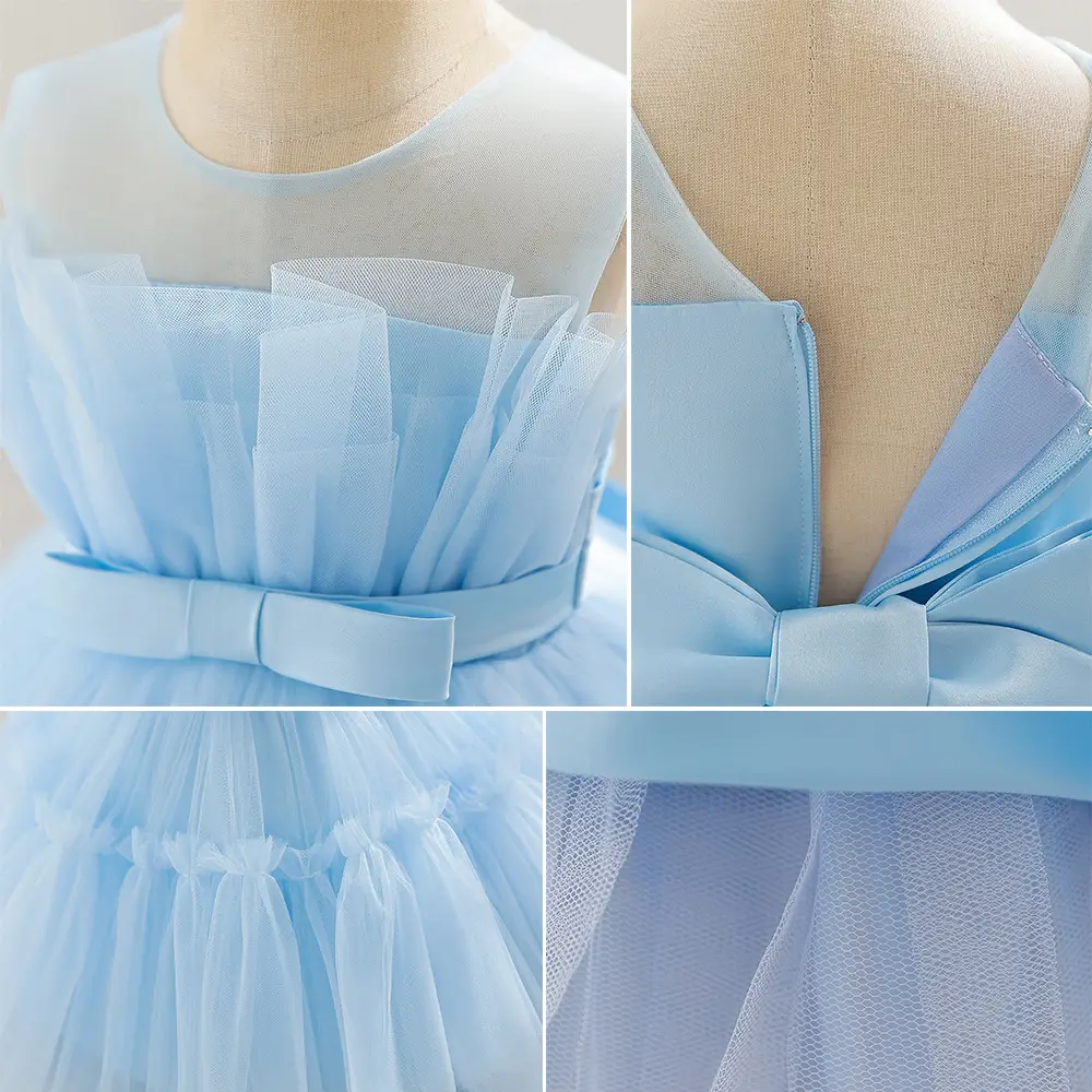 Light Blue Fluffy Mesh One-Yearold Dress for Girls — feature 10