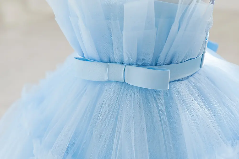 Light Blue Fluffy Mesh One-Yearold Dress for Girls — feature 11