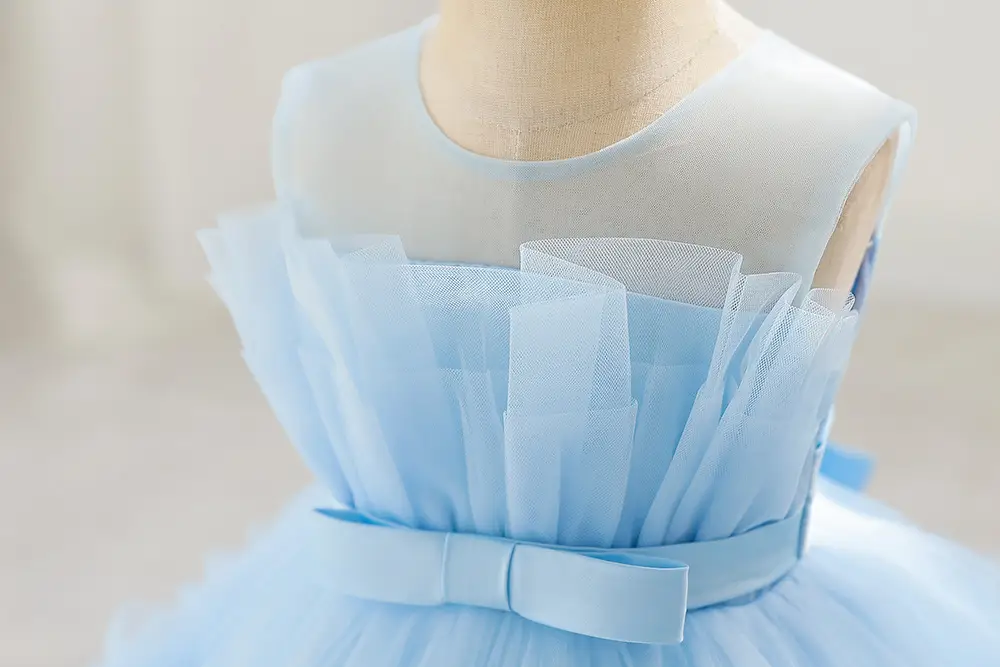 Light Blue Fluffy Mesh One-Yearold Dress for Girls — feature 12