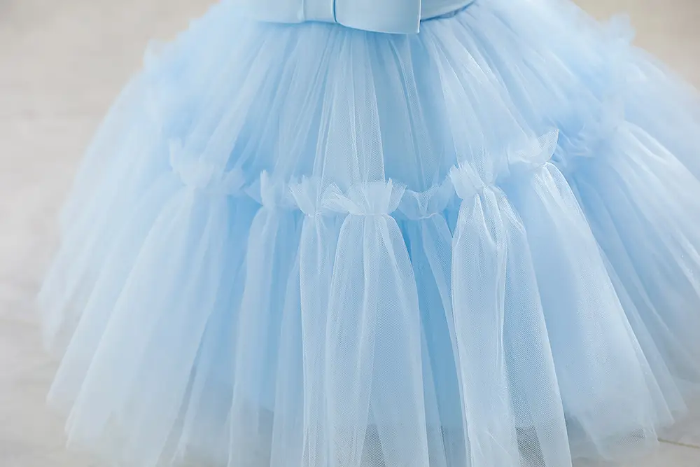 Light Blue Fluffy Mesh One-Yearold Dress for Girls — feature 13