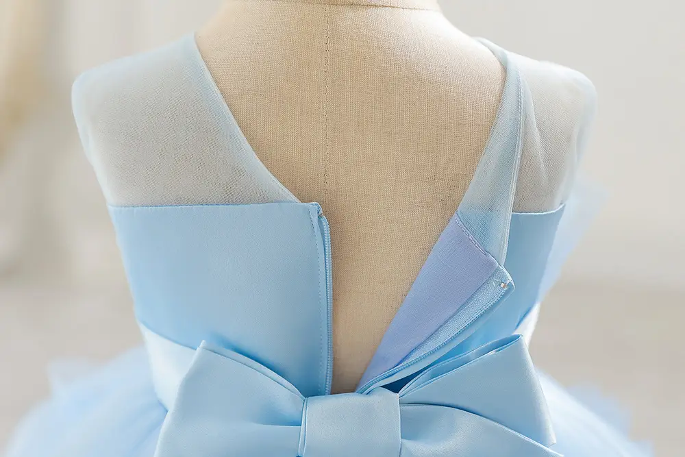 Light Blue Fluffy Mesh One-Yearold Dress for Girls — feature 14