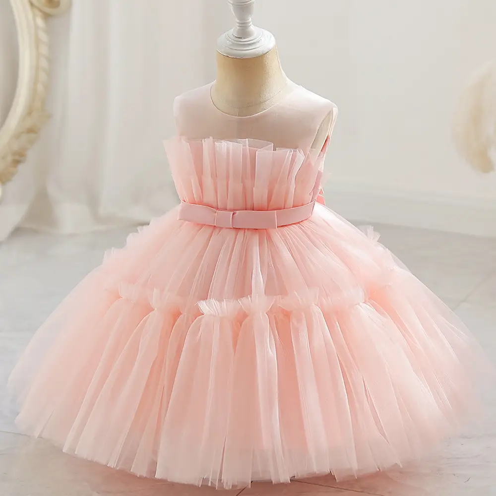 Light Blue Fluffy Mesh One-Yearold Dress for Girls — feature 16