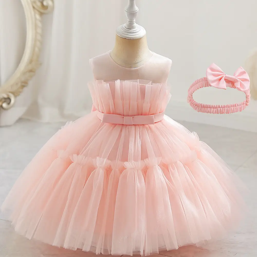 Light Blue Fluffy Mesh One-Yearold Dress for Girls — feature 17