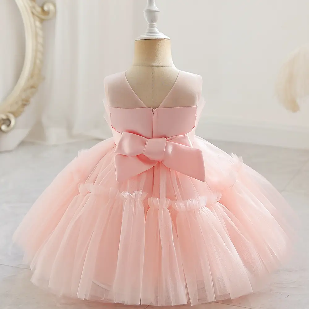 Light Blue Fluffy Mesh One-Yearold Dress for Girls — feature 18