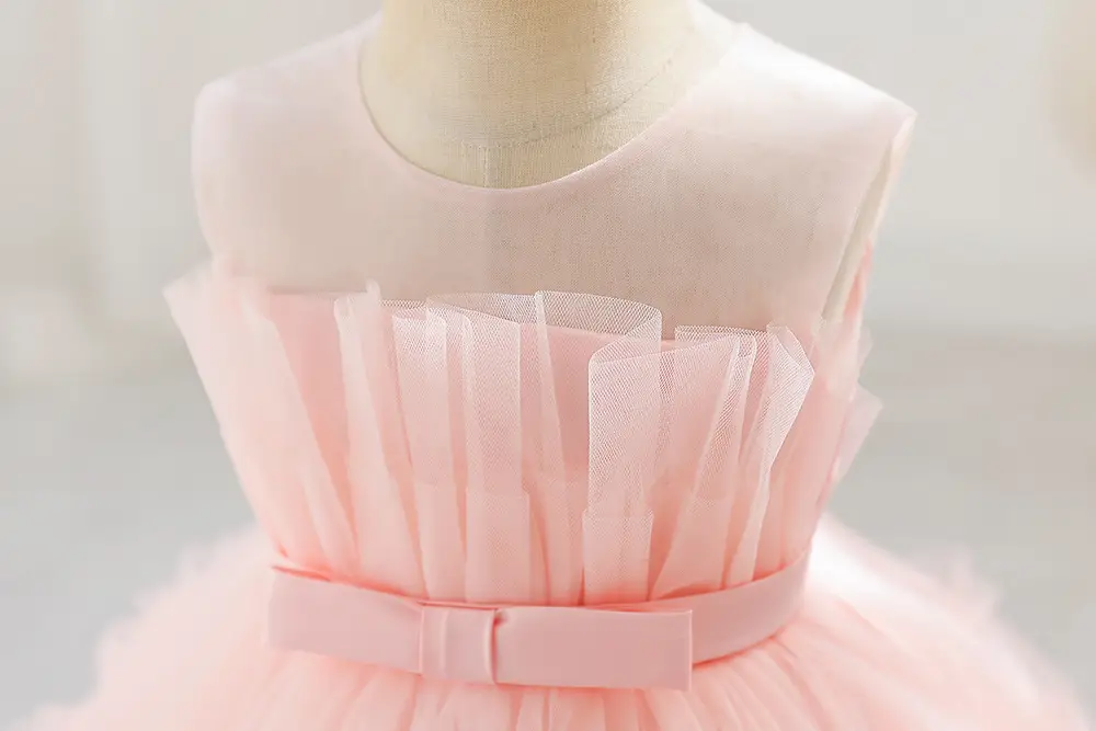 Light Blue Fluffy Mesh One-Yearold Dress for Girls — feature 19