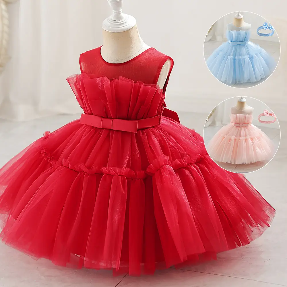 Light Blue Fluffy Mesh One-Yearold Dress for Girls — feature 3