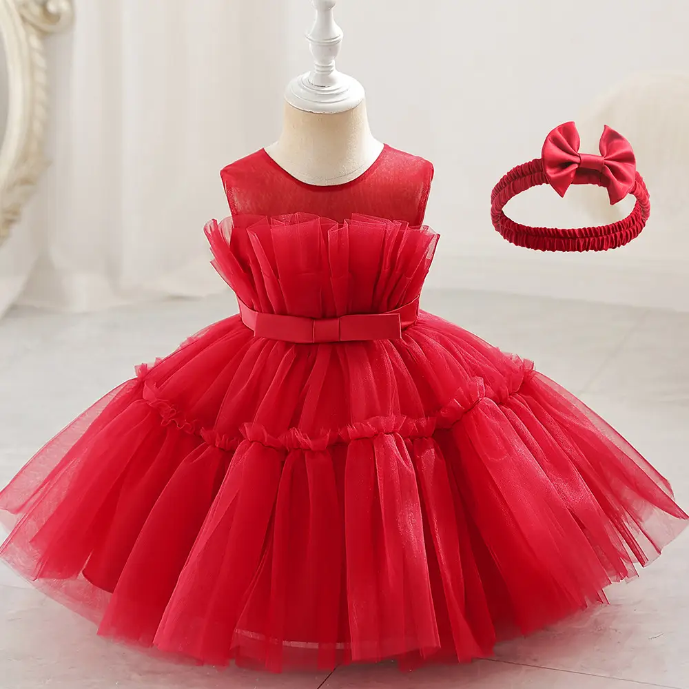 Light Blue Fluffy Mesh One-Yearold Dress for Girls — feature 4