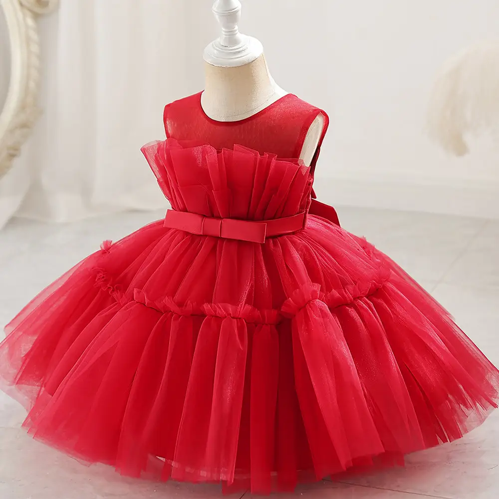 Light Blue Fluffy Mesh One-Yearold Dress for Girls — feature 5
